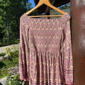 Pink Paisley Smocked Off The Shoulder Top